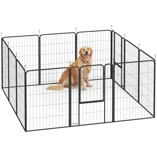 PawHut Recinto per Cani Pieghevole in Acciaio, Recinto Espandibile per Animali con Picchetti per Interni ed Esterni, 68 x 100 cm, 12 Pannelli, Nero