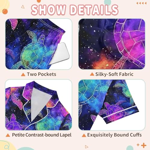 senya Turtle Magic Background Satin Summer Pajama Sets Silk Short Sleeve Button Down Sleepwear3