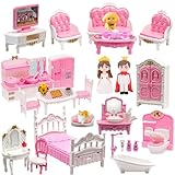 52 Pcs Dollhouse Furniture, Doll House Accessories and Furniture, Kitchen, Bedroom, Living Room, Bathroom Accessories, Miniature Dollhouse Accessories