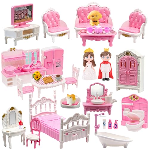 52 Pcs Dollhouse Furniture, Doll House Accessories and Furniture, Kitchen, Bedroom, Living Room, Bathroom Accessories, Miniature Dollhouse Accessories