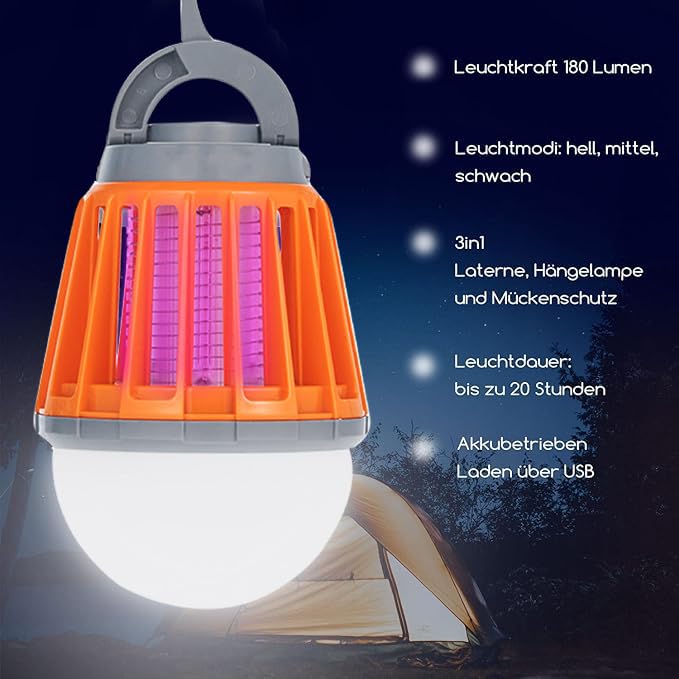 Insektenvernichter Mit Akku LED 3 Funktionen Insektenkiller Elektrisch