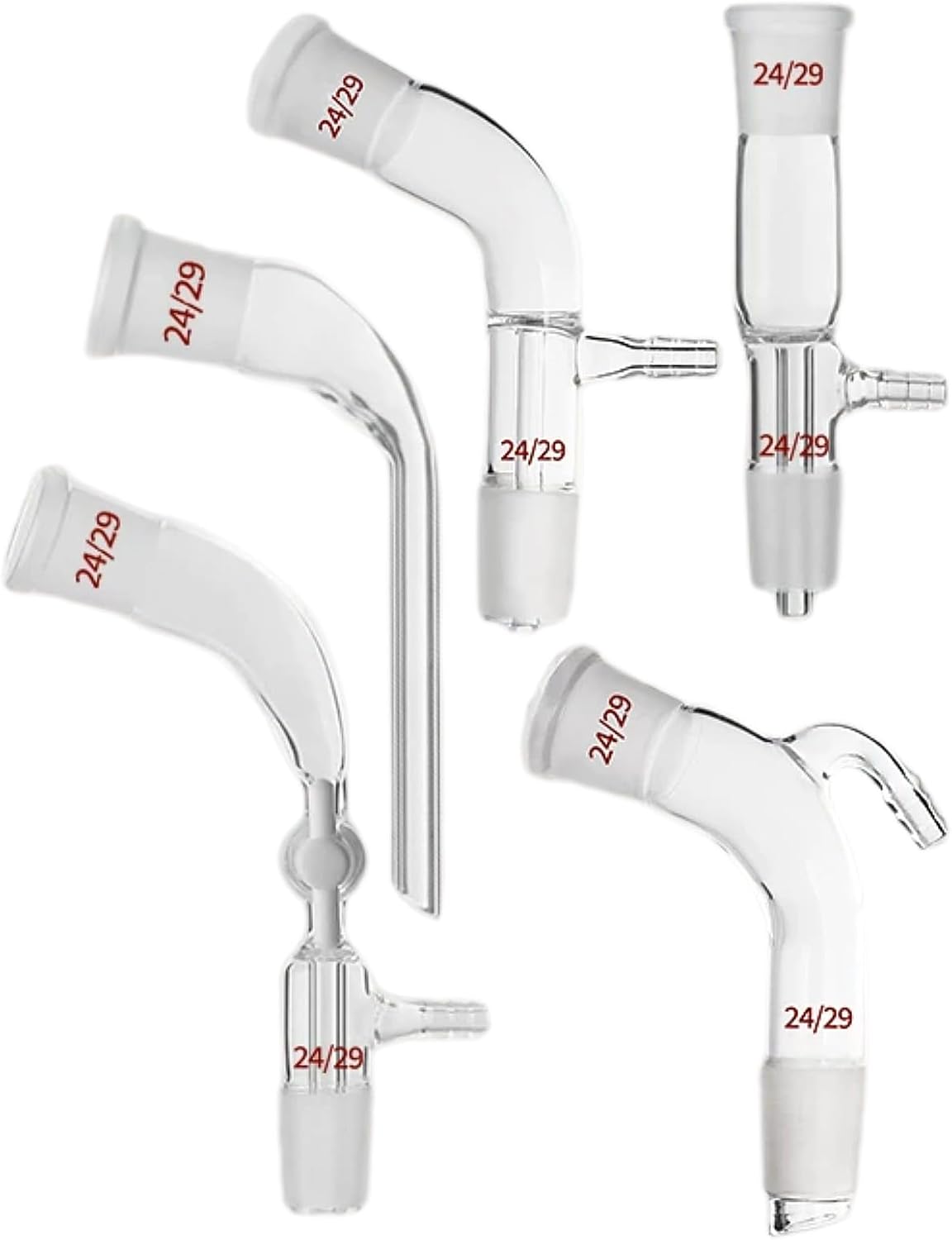 2Pcs High Borosilicate Glass Vacuum Receiving Tubes 105° Angled Straight Tail Connection Standard Ground Joint Laboratory Distillation Receiving Tube (24/29mm×2 Plain Adapter)