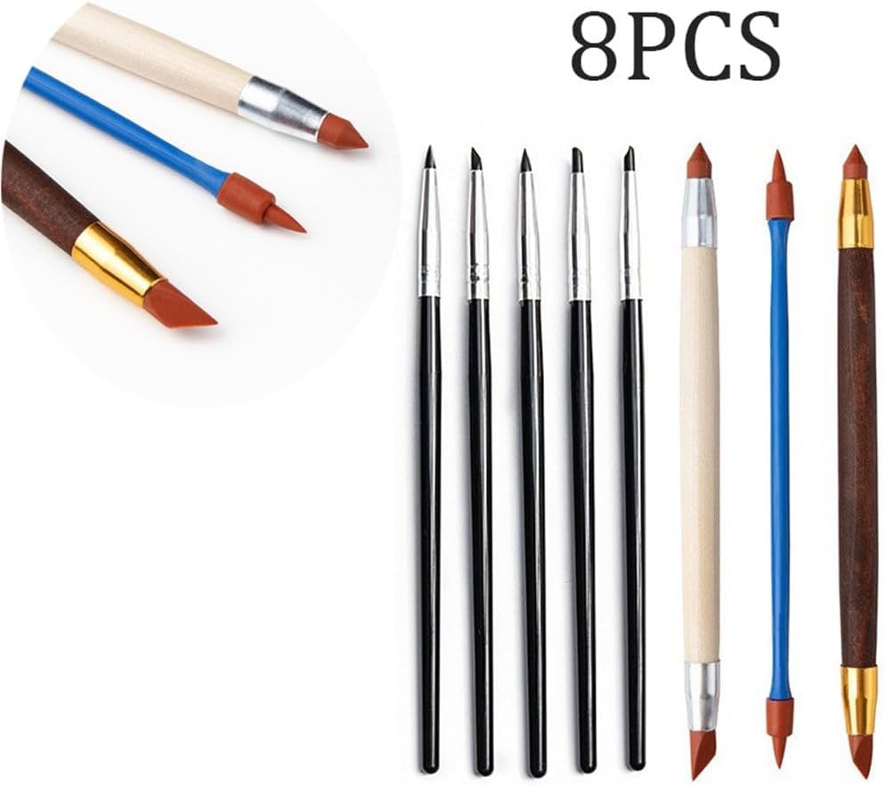 Clay Tools 8-Piece Set Silicone Indentation Texture Rubber Pen Modeling DIY Clay Hand Tools (D 8 Pcs)