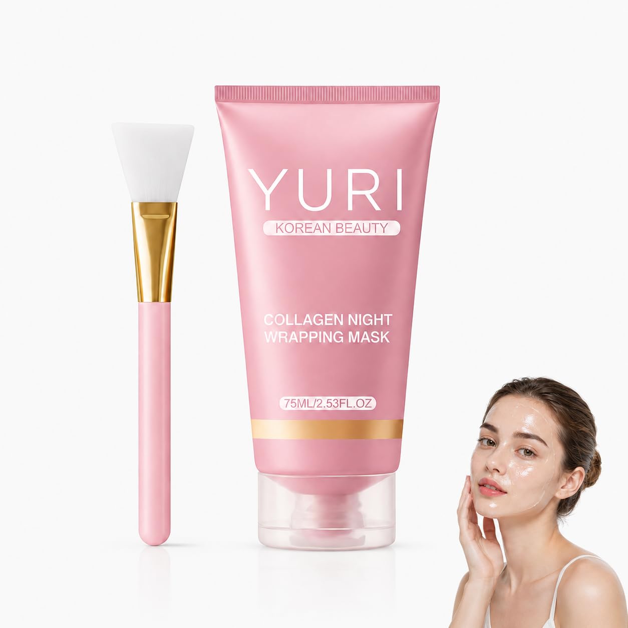 YURI Collagen Night Wrapping Mask, Collagen Overnight Glass Skin Peel Off Face Mask,Elasticity & Hydration Care, Restored Balance & Ongoing Renewal, 2.53 fl.oz