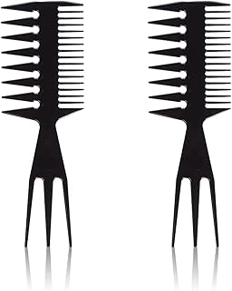 مشط تصفيف و تصفيف الشعر بلاستيك ثلاثي (اسود 2 قطعه) عصري ومميز