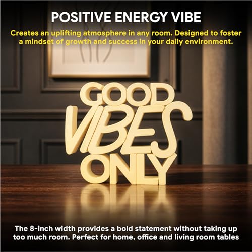 Image of Mad Masters Good Vibes Only Motivational Desk Decor - Aesthetic Table, Shelf & Wall Showpiece for Home Office, Business. Vastu Friendly Gifting, Soft Ivory (20.3 x 16.5 x 2.5 cm)