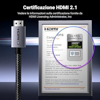 UGREEN Cavo HDMI 2.1 8K Cavo HDMI certificato 8K 60Hz 4K 240Hz Ultra Alta Velocità 48Gbps Alluminio eARC HDCP Dynamic HDR Dolby Atmos Compatibile con HDTV Monitor PS5 PS4 Xbox PC, 2M