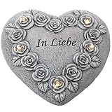 Annastore Besinnliche Grabdeko zur Erinnerung, frostfest und witterungsbeständig Grabschmuck - Grabfigur - Friedhof Deko (Grabdeko Herz mit Licht - 17 x 17 x 7,5 cm)