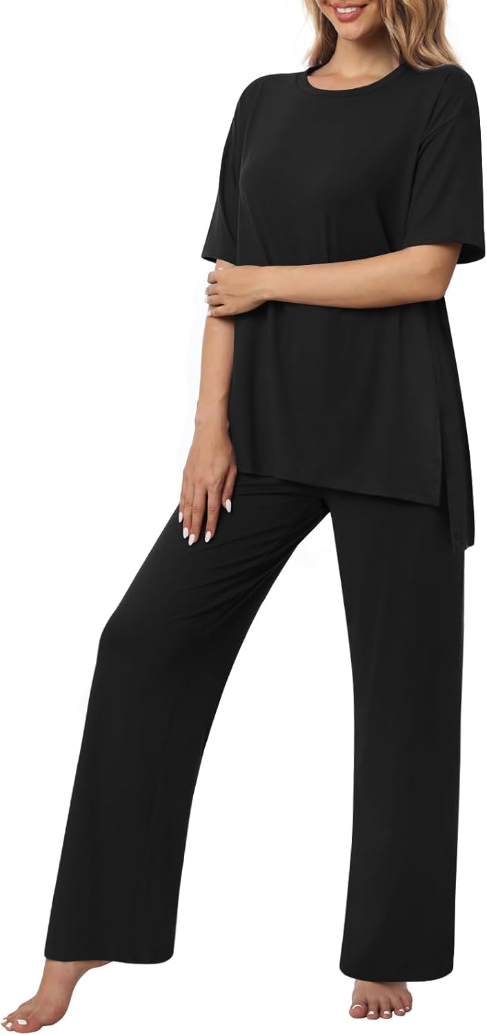 Netsmile Women's Pajamas Set 2 Piece Lounge Sets Short Sleeve Long Pants Ladies Pjs Comfy Loungewear Outfits with Pockets