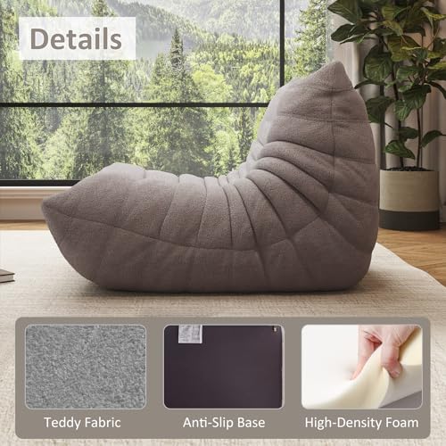 Image of Giant Bean Bag Chair for Adults,Comfy Single Floor Fireside Chair with Memory Foam,Cozy Accent Sofa Couch Boneless Chaise Loungefor Small Room Living Room Bedroom Gaming Room(Gray, Single)
