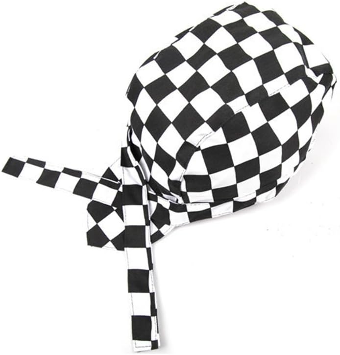 WINOMO Checkered Chefs Cap Kitchen Catering Skull Cap Ribbon Cap Turban