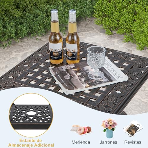 COSTWAY Mesa Auxiliar Exterior Cuadrada, 53x48cm, Aluminio Fundido, Mesa Baja Exterior de 2 Niveles, Mesa Pequeña Jardin Terraza Balcon, Cobre - imagen 6