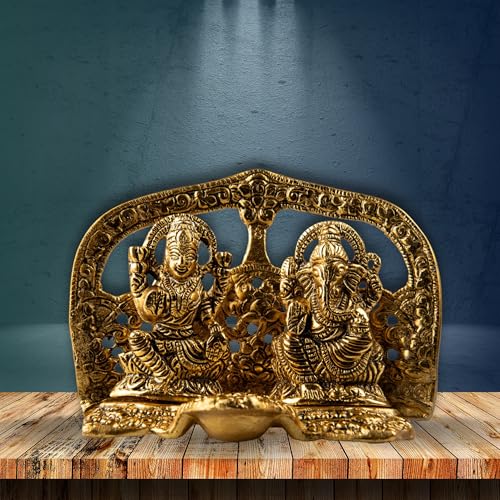 Estatua de Ganesha Lakshmi en acabado marfil antiguo miniatura 2
