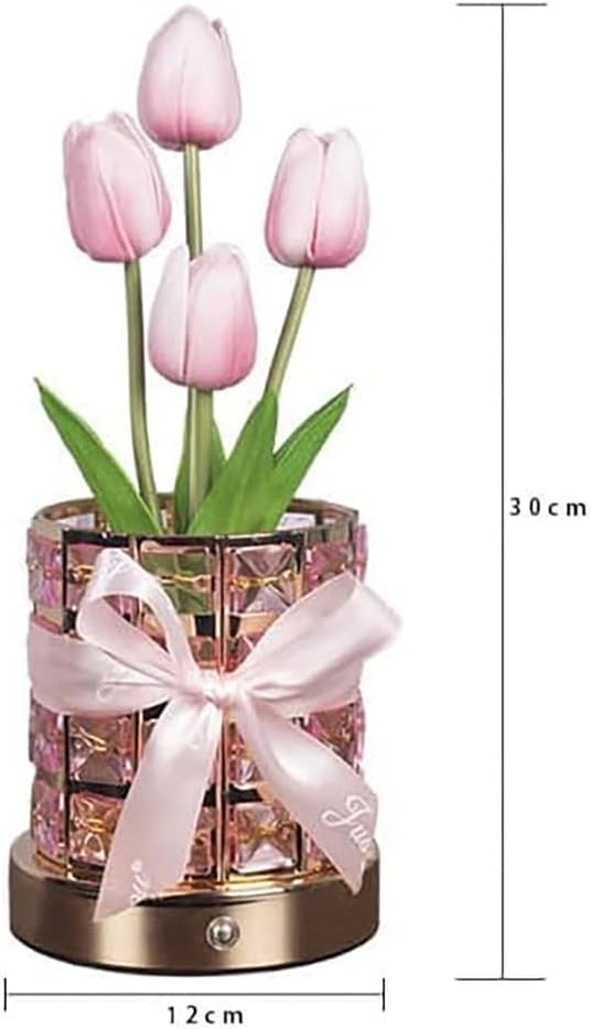 Tulip Bloom Light,LED Flowerpot Desk Lamp 3 Colors Dimmable Artificial Flowers Lamp,USB Charging,Decorative Table Ornament for Home Office,Pink