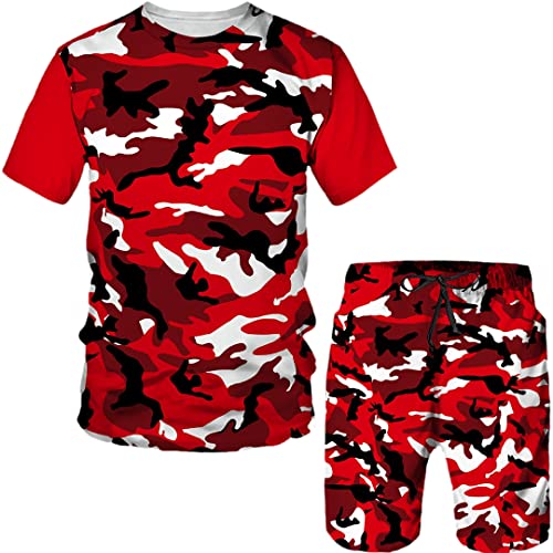Survêtement d'été homme ensemble short et t-shirt imprimé camouflage 3D XXL