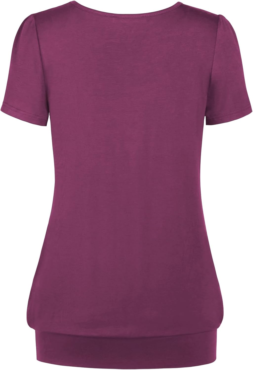 DJT Women's Short Sleeve Summer Tops Scoop Neck Pleated Front Casual Tee T Shirt - Image 2