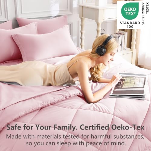 Image of CozyLux Twin Comforter Set with Sheets Pink - 5 Pieces Bed in a Bag Twin, All Season Bed Set for Girls and Boys, Bedding Set with Down Alternative Comforter, Sheets, Pillowcase & Sham