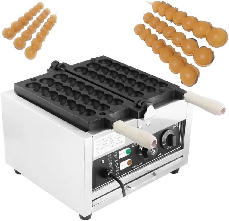 Commercial Waffle Skewer Maker1500W 3-Grid Nonstick Waffle Balls Maker Iron Ball Waffle Stainless Steel Belgium Waffle Ball Stick Maker for Restaurant, Snack Bar, Street Stall