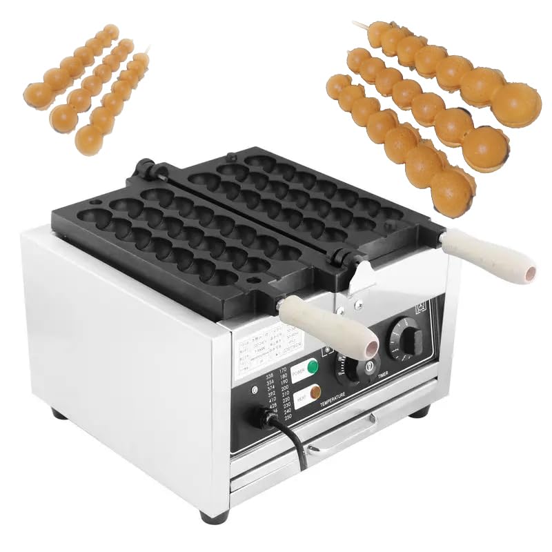 Commercial Waffle Skewer Maker1500W 3-Grid Nonstick Waffle Balls Maker Iron Ball Waffle Stainless Steel Belgium Waffle Ball Stick Maker for Restaurant, Snack Bar, Street Stall