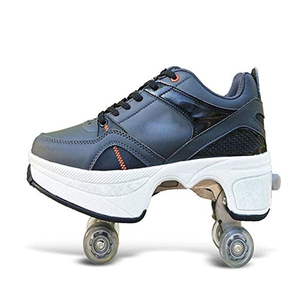 Double-Row Deform Wheel Automatic Walking Shoes Invisible Deformation Roller Skate 2 in 1 Removable Pulley Skates Skating Parkour