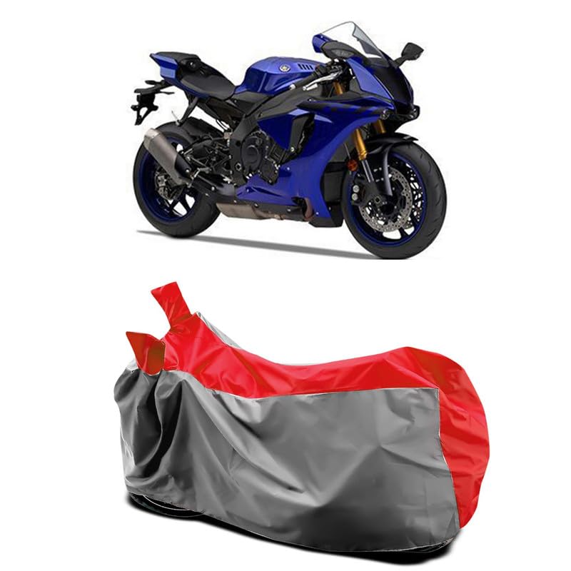 Image of DUFFEL-Two Wheeler Bike Body Cover Compatible for Yamaha YZF R1 Heat Protectio /UV-Rays /Birds Dropping /DustProof /Waterproof All Variants [Gray Red]