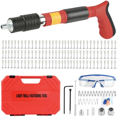 EXCECAR Concrete Nail Gun Kit with 110pcs Nails, Steel Nail Gun, Manual Nail Gun for Concrete, Portable Woodworking Decoration Concrete Nailer Gun, Nail Shooter Gun, 5 Speed Wall Fastening Tool