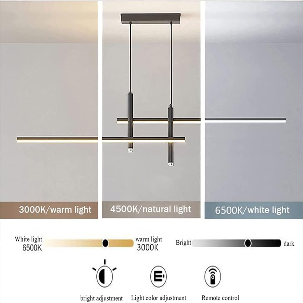 Nowoczesna lampa wisząca LED do jadalni, ściemniana 3000 K-6500 K, regulowana wysokość, pilot zdalnego sterowania, stylowy żyrandol do kuchni, salonu, eleganckie oświetlenie domu