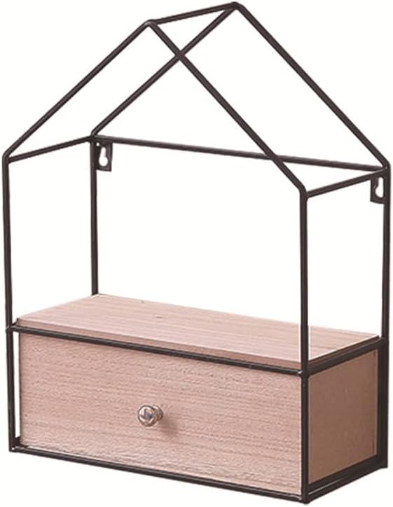 Triangle House Drawer Storage Cabinet Wrought Iron Wood Wall Hanging Rack Storage Cabinet