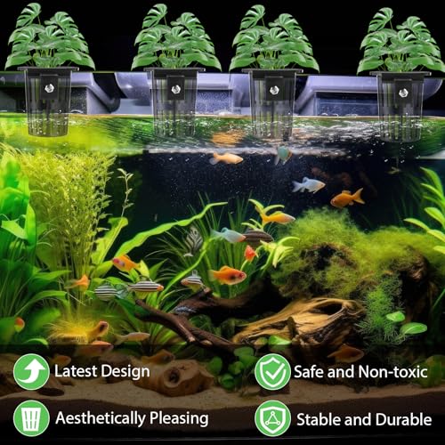 Image of Baderke 8 Pack Aquarium Plant Holder Hanging Aquarium Planter Cup with Extension Hooks for Fish Tank Aquatic Plants Decorations