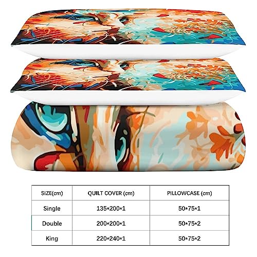 Housse de couette chat parure de lit microfibre 200x200 lavable machine lit double - 6