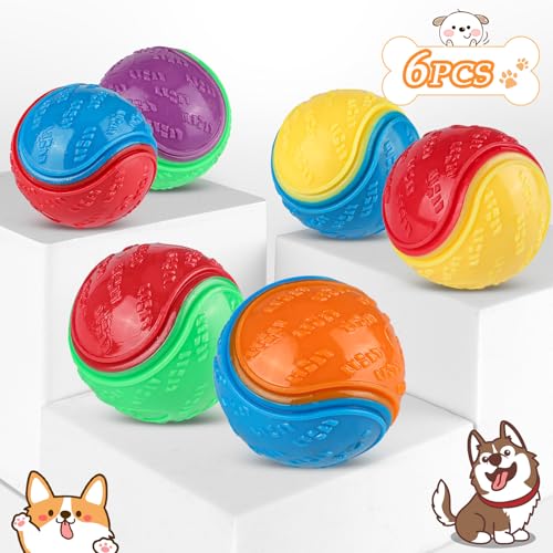QKURT 6 x Quietschender Hundeball, Haustier Training Ball, Hund interaktive Hund Ball, Hundespielzeug Zähne putzen, Welpen kauen Spielzeug, Hundebälle für die Ausbildung, Interaktion und Spielen