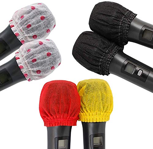 SK-LBB Lot de 100 éponges jetables pour microphone - Lavables et multifonctions - Avec bande élastique pour karaoké - En tissu non tissé - Protection anti-poussière et spray Cover