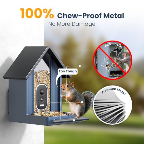 Image of Smart Metal Bird Feeder with Camera, Deep Blue