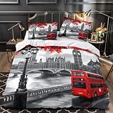 JQKZXNHPDR London Housse de Couette Microfibre Hypoallergique 3D Effet 3 Pièces Éclair Douce Cityscape Parure de Lit Ultra Douce Léger for Enfant Single（135x200cm）