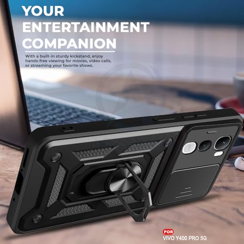Image of AESTMO Tough Armor Vivo Y400 Pro 5G Bumper Back Case Cover | Ring Holder & Sliding Camera Shield Cover | 360 Degree Protection Back Case Cover for Vivo Y400 Pro 5G (Black)
