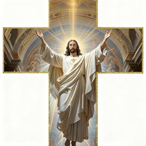 Yonuaret Cruz De Jesús Para La Pared - Arte Cristiano Vintage Para La Pared - Colgador Para Cruz De Cristo Religioso Y Bendito | Para Navidad Dormitorio Sala De Estar Cocina Comedor Entrada Iglesia