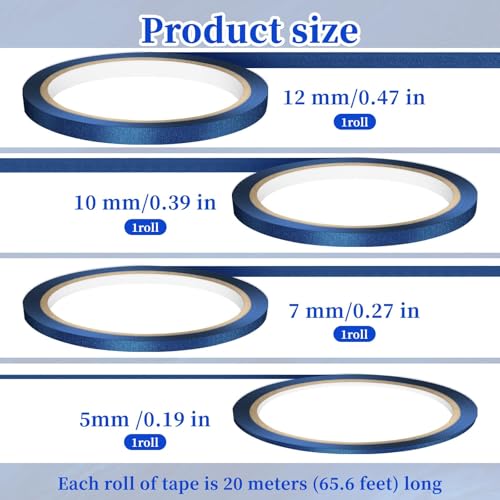 Image of 4 Pack Blue Painter's Tap丨 Blue Masking Tape, Fine Line Masking Tape 0.2 inch inch, 0.27 inch inch, 0.39 inch inch, 0.47 inch inch X22 Yard Blue Tape Thin Automotive Pinstripe Tape for Paint, Art, Tumblers - Total 87 Yard