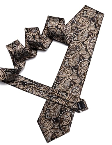 Image of YOHOWA Mens Ties Set Wedding Paisley Neckties with Handkerchief Cufflinks Formal Business