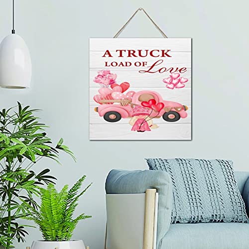 Plaque murale vintage en bois avec nain de Saint-Valentin et message Truck Load of Love 30cm