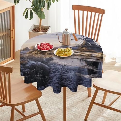 Nappe ronde en polyester imprimé moulin paysager de 178 cm lavable - 7