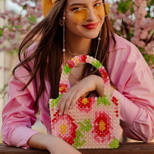 Bolso de mano artesanal con cuentas y flores para mujer miniatura 4