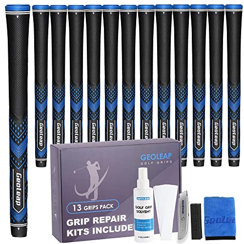Geoleap Golf Grips Set of 13- Soft Golf Club Grips,Reduce Taper Design Provides High Traction and Performance,13 Grips with 15 Tapes and 13 Grips with All Repair Kits for Choice.