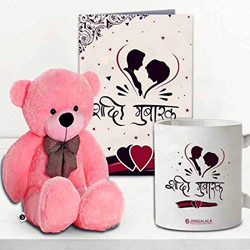 Buy Jhingalala Teddy Bear With Shaadi Mubarak Printed Mug And Greeting 