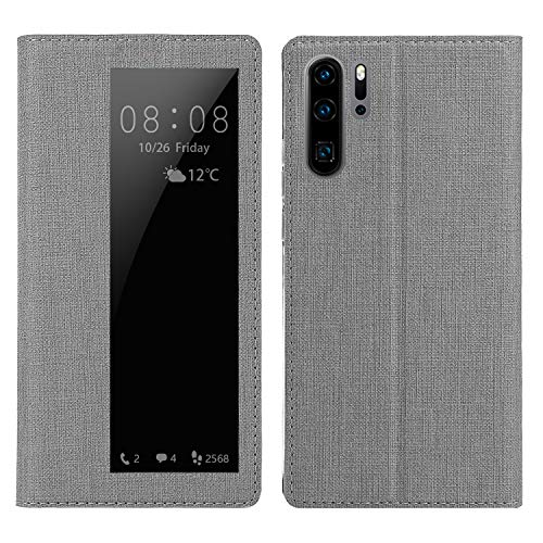 Simicoo Huawei P30 Pro Flip Leather Wallet Case Holster Stand Magnetic View Window Sleep Wake Up Smart Cover Silicone TPU Shockproof Case for Huawei P30 Pro (Gray, P30 Pro)