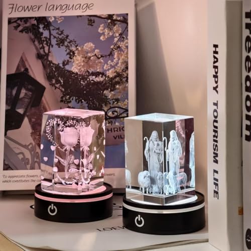 Image of LED Light Base Lighted Display Stand for Crystal 3D Photo Glass Art,2 Pack Round Control LED Night Light Stand 7 Color Changing Display Base with USB Power, Pedestal for Glass Crystal Artwork