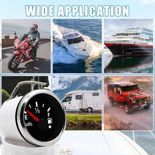 Geloo Tankanzeige, 52 mm Kraftstoffstandsanzeige wasserdicht digitale Tankgeber 0–190 Ohm mit Alarmlicht für Auto Boot Yacht LKW