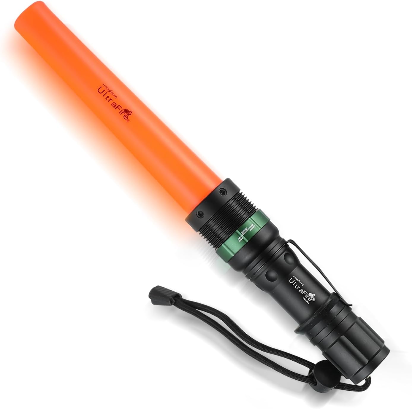 ULTRAFIRE 11 Inch Signal Traffic Wand Safty LED Torch, 250 Lumens Traffic Control Flashlight with 3 Flashing Modes, Wrist Strap Lanyard, Belt Clip, Orange Cone for Outdoor Camping, Parking, Emergency