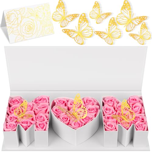 PYQTH 4 Pack Empty Flower Gift Box for Mom, Mothers Day Mom Box for Flowers Thicker Letter Shaped Gift Boxes Fillable Chocolate Candy Packaging Boxes for Mother's Day Birthday (Pink)