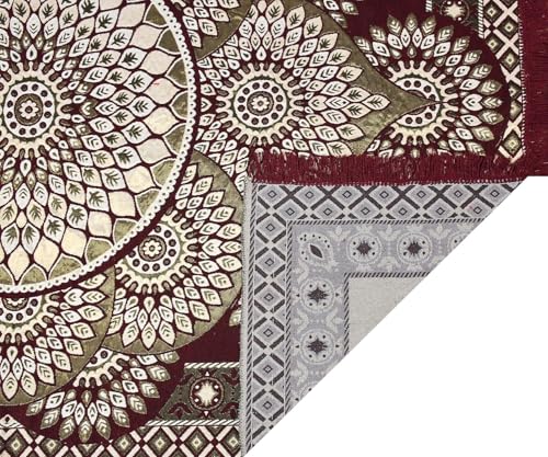 Image of Cotton Carpet 5x7 Feet Soft Velvet Rug for Living Room, Hall & Bedroom | Floor Carpet for Home | Designer Dari 150x210 cm | Non-Slip, Trendy & Durable Kalin Reactangle (Maroon)