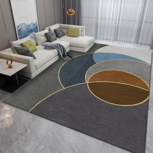 Rug salon chambre lavable aux reflets dorés et bleus